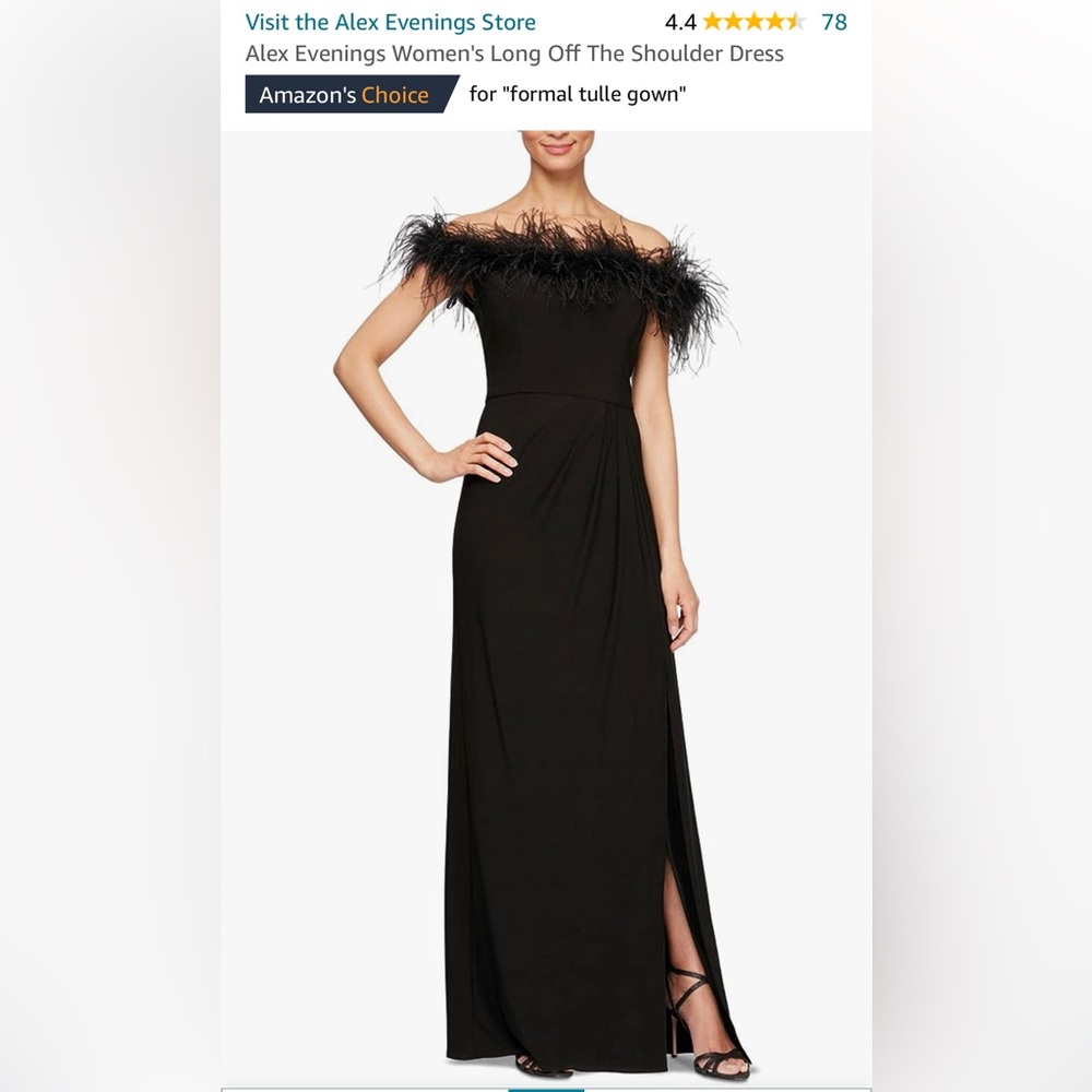 Like New Alex Evenings marabou feather long off the shoulder dress gown Size 12